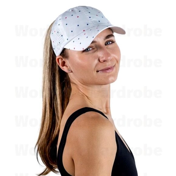 VimHue Women's Tennis Cap USA Stars Print Only (Red & Navy) UPF 50+ - Picture 1 of 3